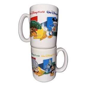 VTG WALT DISNEY WORLD Coffee Mug SET 2 MOM & DAD Cups EPCOT MGM Mickey Goofy